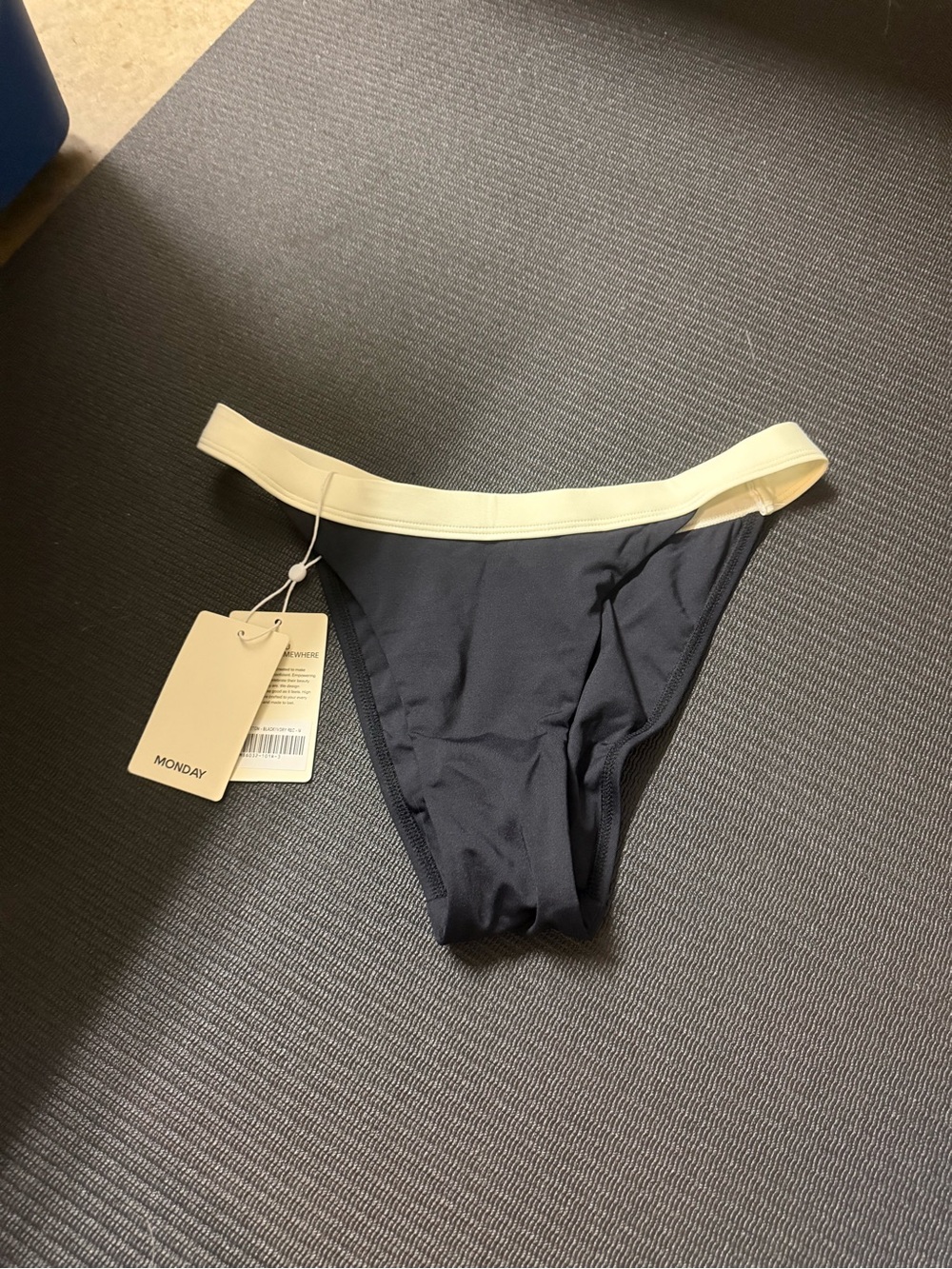 Monday Swimwear Black Bikini Bottom with Cream Waistband